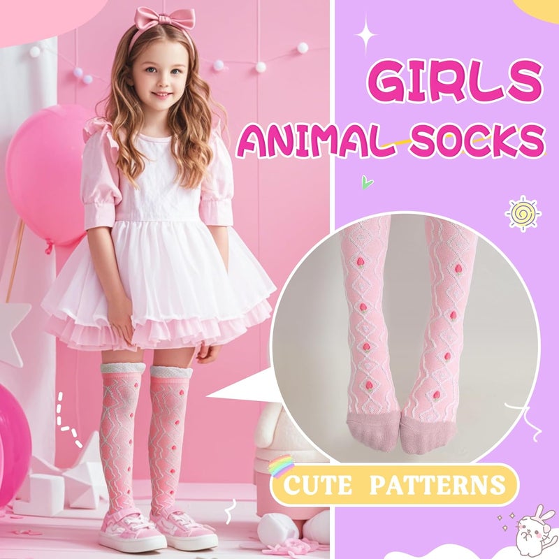 Eocom Girls Knee High Socks Kids Crazy Fun Gift Silly Tall Boot Cute Animal Cotton Long Socks 6 Pairs - Image 4